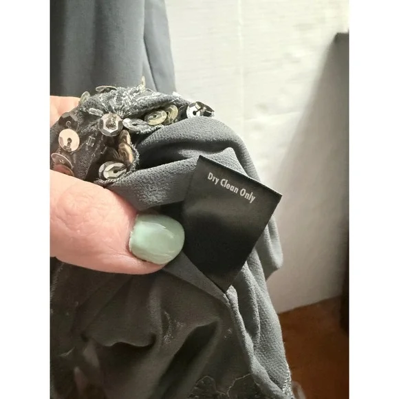 Twenty One Grey Beaded Sequin Shift Dress Sheer Overlay Cap Sleeve Small - Picture 8 of 8